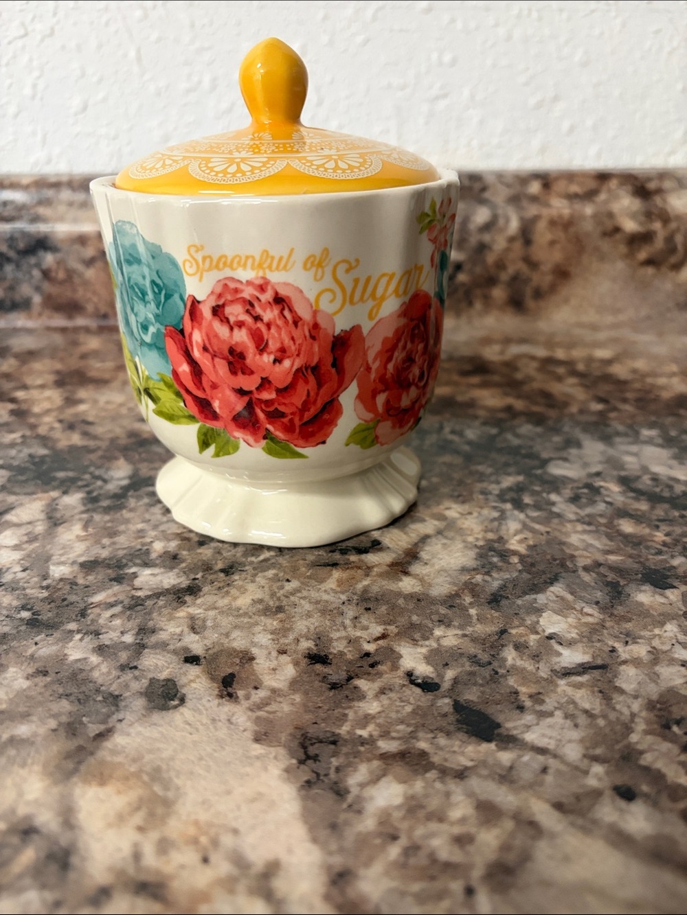 The Pioneer Woman Floral Sugar Jar with Yellow Lid